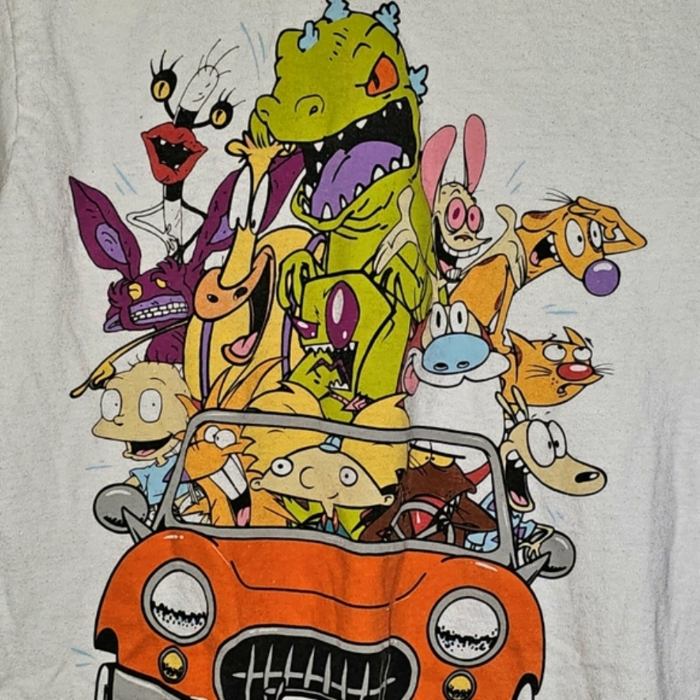 Nickelodeon Men's White T-shirt Ft. Classic Cartoon Characters Sz S